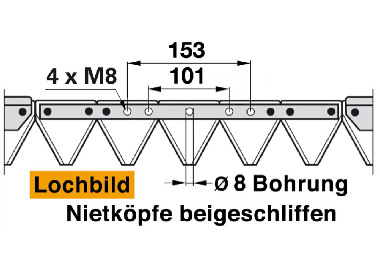 Mähmesser L 130 cm, 17 Klingen, gezahnt, DIN 80, Mittelschnitt ESM 2590500 ESM