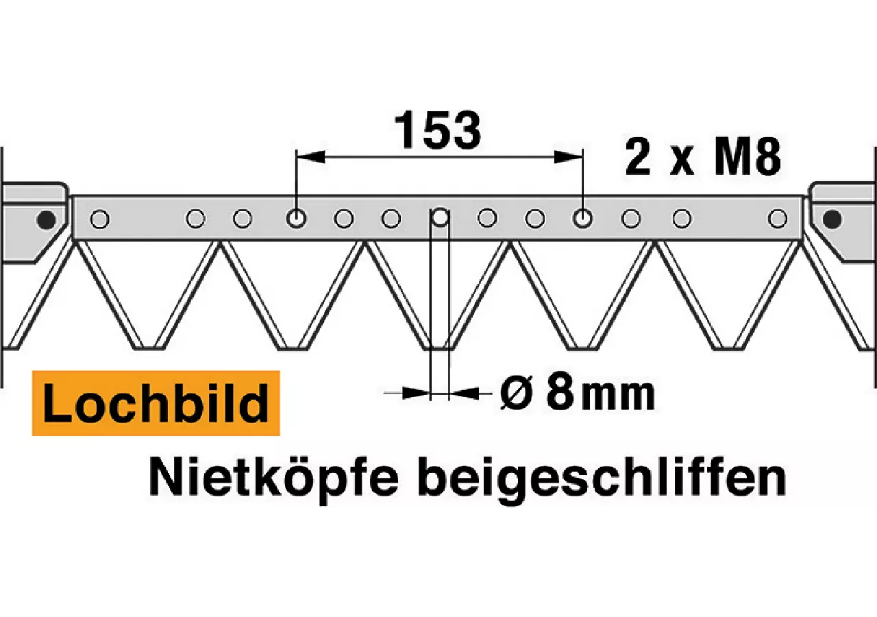 Mähmesser L 145 cm, 19 Klingen, gezahnt, DIN 80 – passend für Agria 067576 Schröckenfux