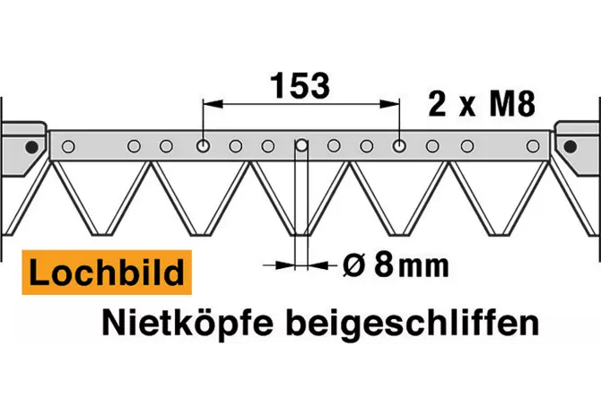 Mähmesser L 160 cm, 21 Klingen, gezahnt, DIN 80 – passend für Agria 067577 Schröckenfux