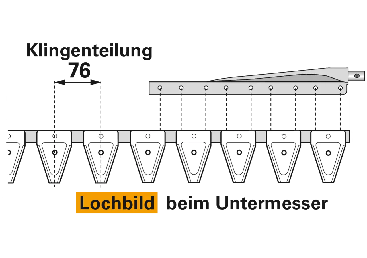 Untermesser L 175 cm, mit Messerkopf, rechts, 24 Klingen, T76, glatt ESM 2656170 ESM