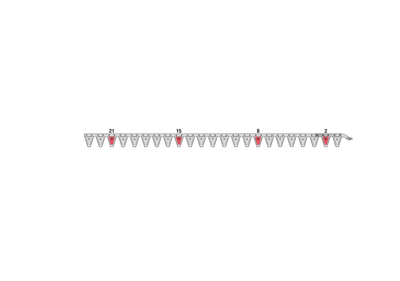 Obermesser L 175 cm, mit Messerkopf, rechts, 23 Klingen, T76, glatt ESM 2626270 ESM