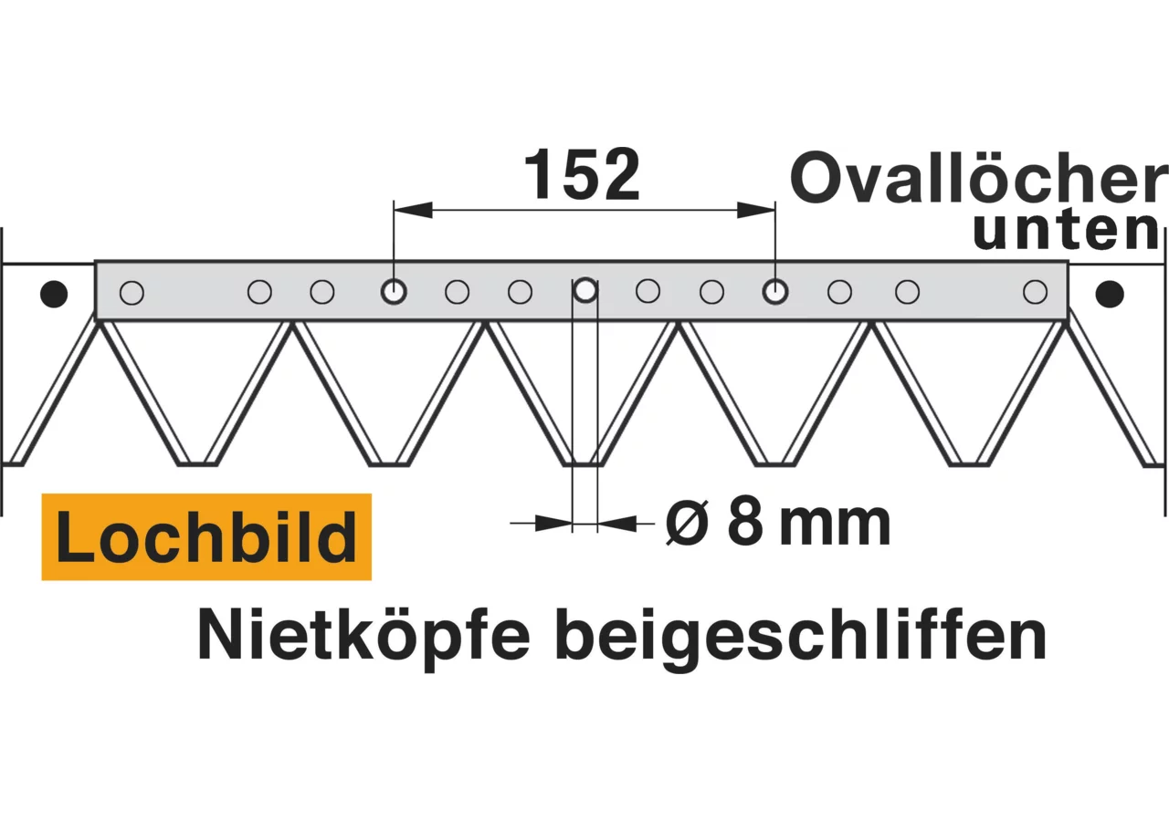 Mähmesser L 160 cm, 21 Klingen, gezahnt, DIN 80 passend zu Bucher Schröckenfux