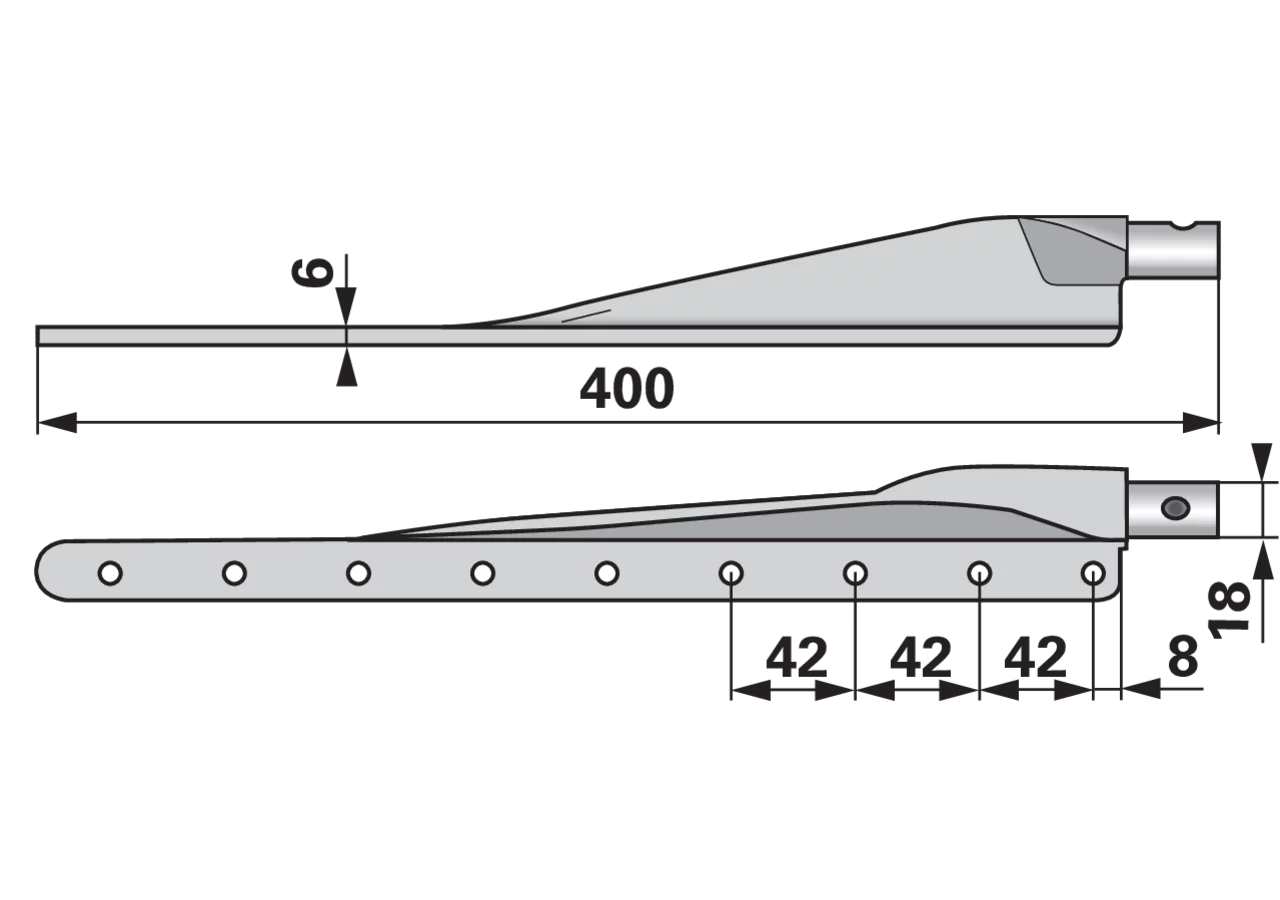 Untermesser L 165 cm, mit Messerkopf, rechts, 21 Klingen, T84, glatt ESM 2656150 ESM