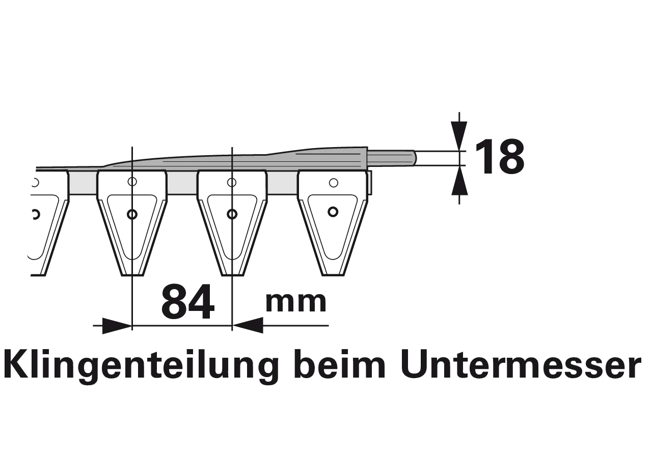 Untermesser L 225 cm, mit Messerkopf, rechts, 28 Klingen, T84, glatt ESM 2655830 ESM