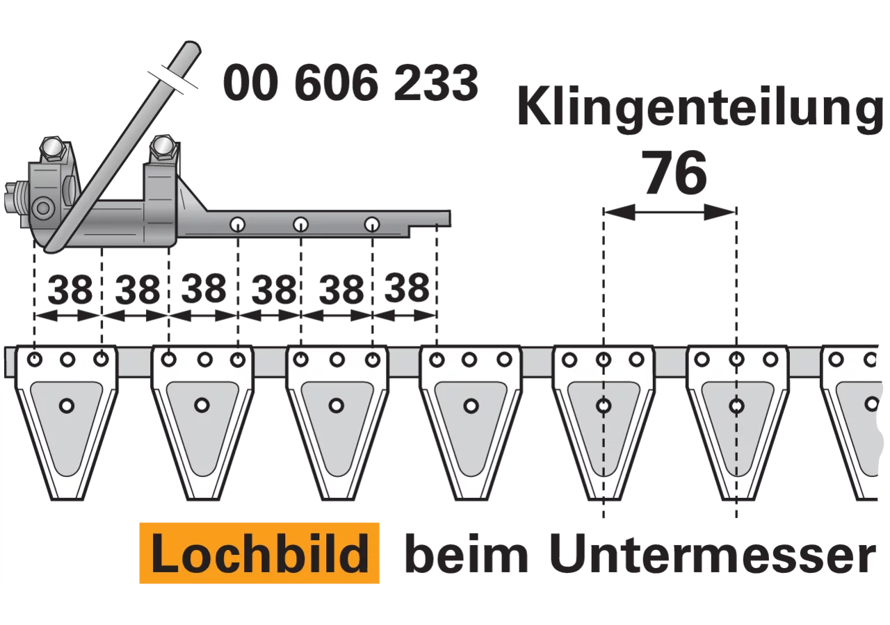 Untermesser L 200 cm, mit Messerkopf, rechts, 26 Klingen, T76, glatt ESM 2656715 ESM