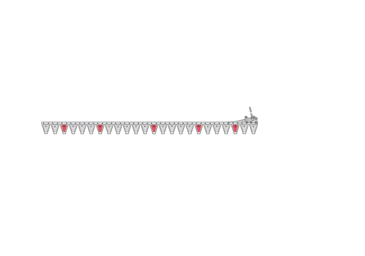 Obermesser L 160 cm, mit Messerkopf, rechts, 24 Klingen, T70, glatt ESM 2627188 ESM