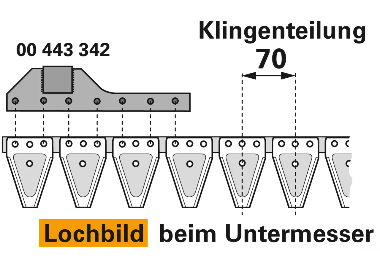 Untermesser L 168 cm, mit Messerkopf, links, 24 Klingen, T70, glatt ESM bidux 2657958 ESM