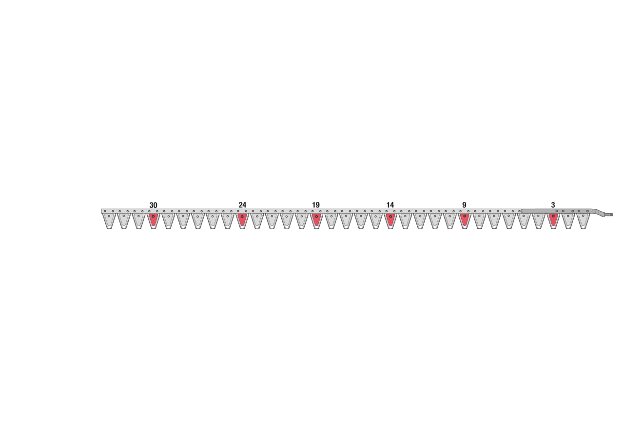 Obermesser L 225 cm, mit Messerkopf, rechts, 33 Klingen, T70, glatt ESM 2625152 ESM