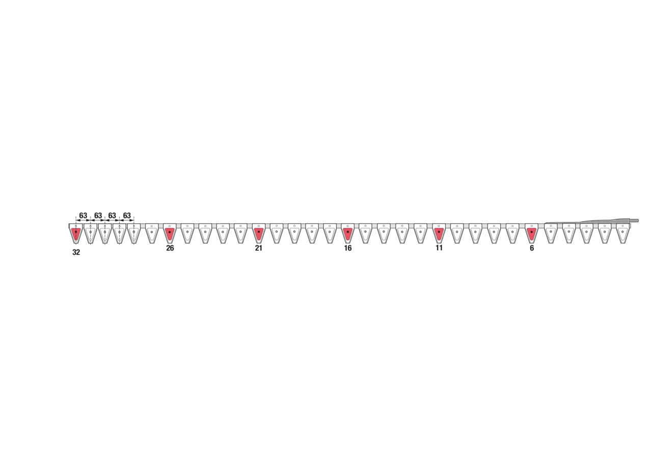 Untermesser L 250 cm, mit Messerkopf, rechts, 32 Klingen, T84, glatt ESM 2655300 ESM