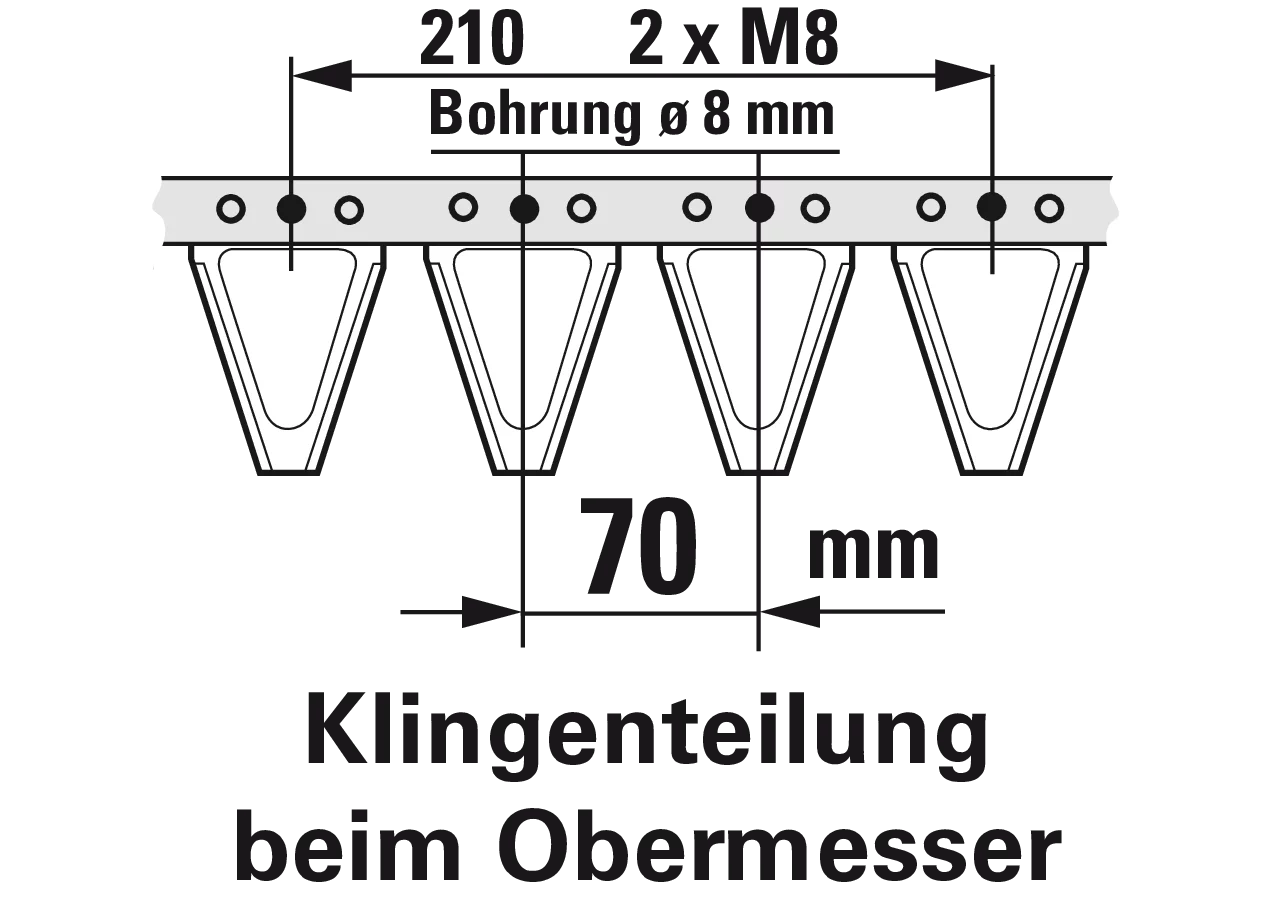 Obermesser L 123 cm, 18 Klingen, T70, glatt ESM 2625050 ESM