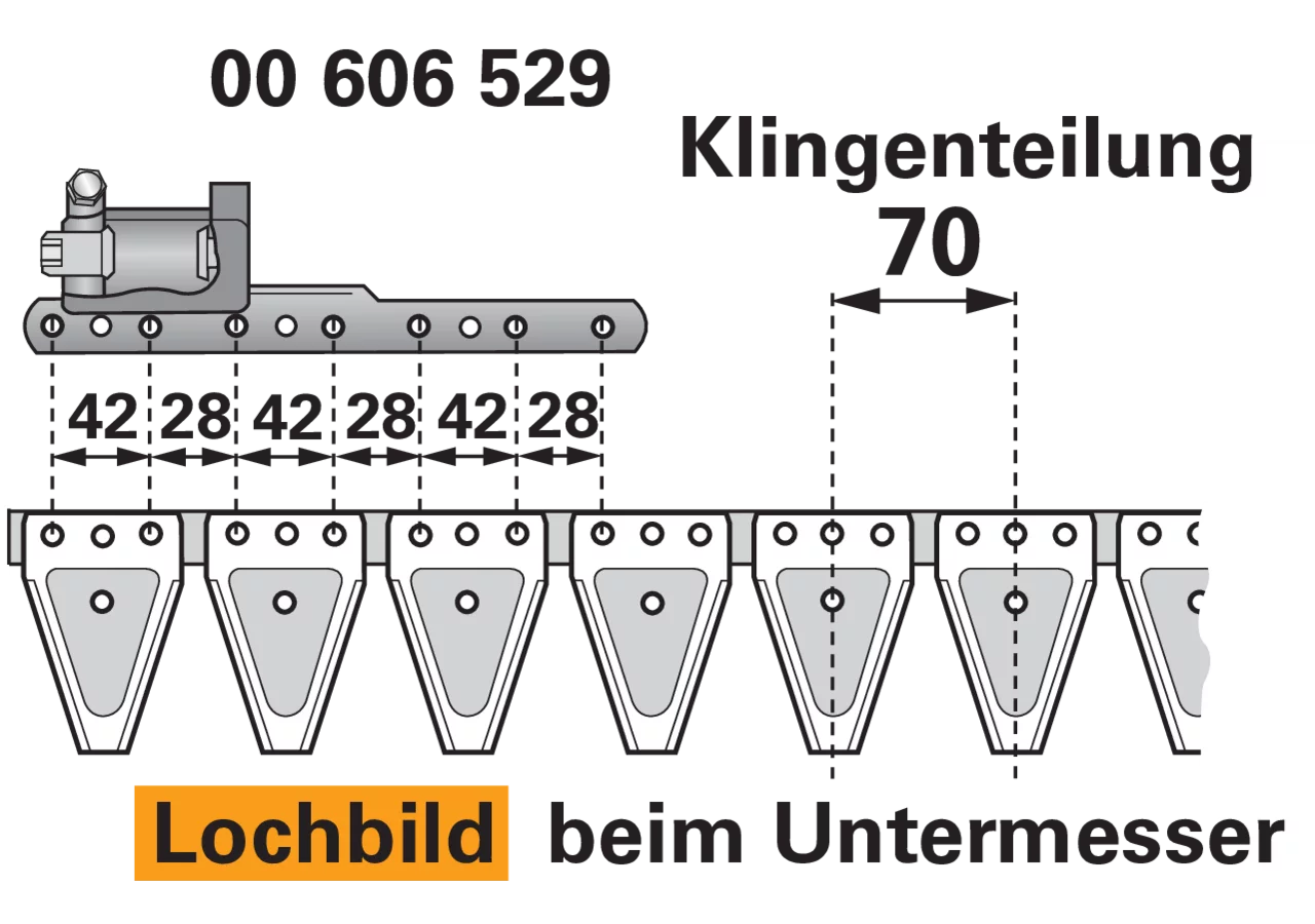 Untermesser L 168 cm, mit Messerkopf, links, 24 Kingen, T70, glatt ESM 2657258 ESM