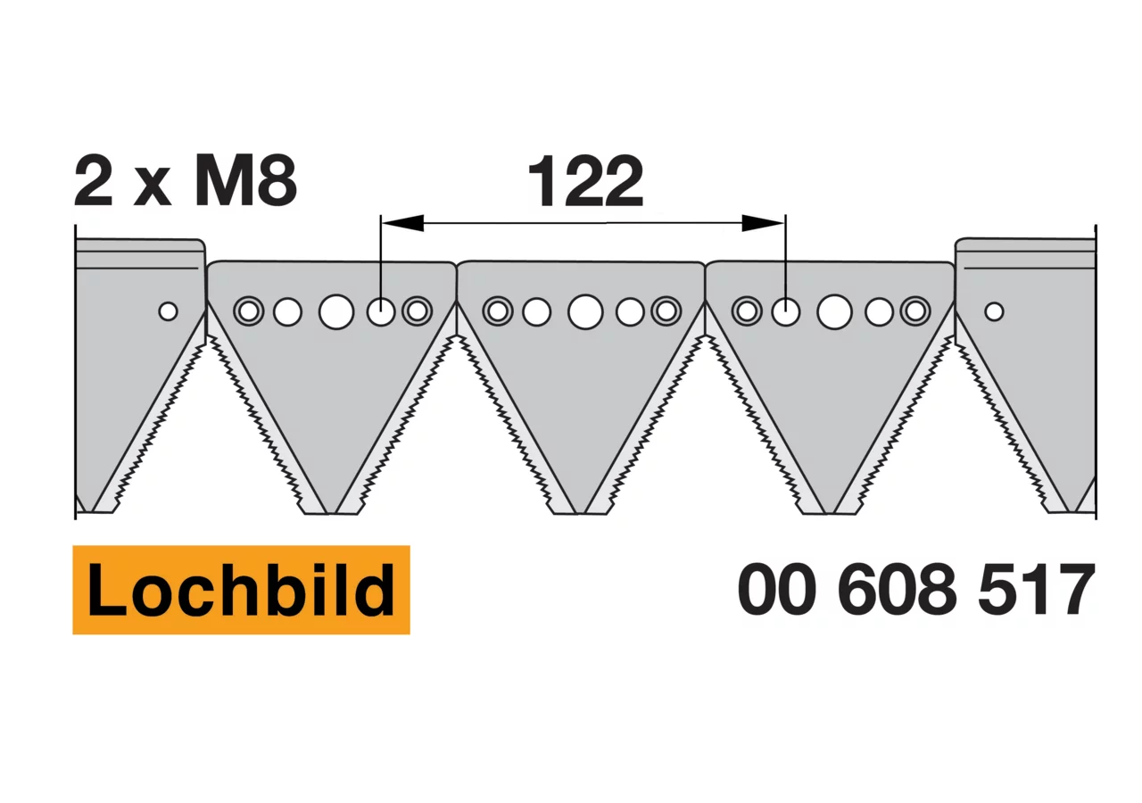 Mähmesser L 160 cm, 21 Klingen, gezahnt, DIN 80 – passend für Vogel und Noot FM13310A Schröckenfux