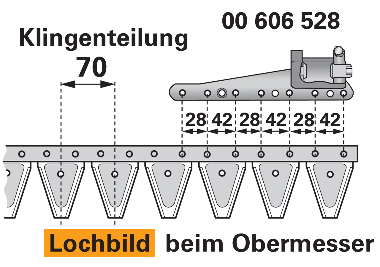Obermesser L 168 cm, ohne Messerkopf, 24 Klingen, T70, glatt ESM 2627255 ESM