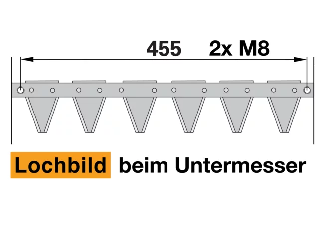 Untermesser L 120 cm, 16 Klingen, glatt, Typ 7014a – passend für Moty M638 Schröckenfux