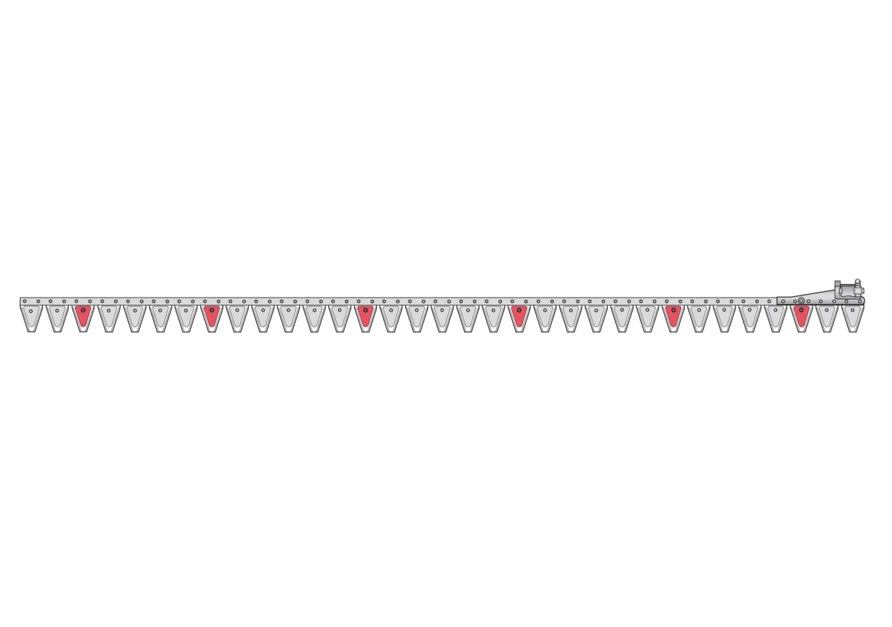 Obermesser L 225 cm, mit Messerkopf, rechts, 33 Klingen, T70, glatt ESM 2628288 ESM