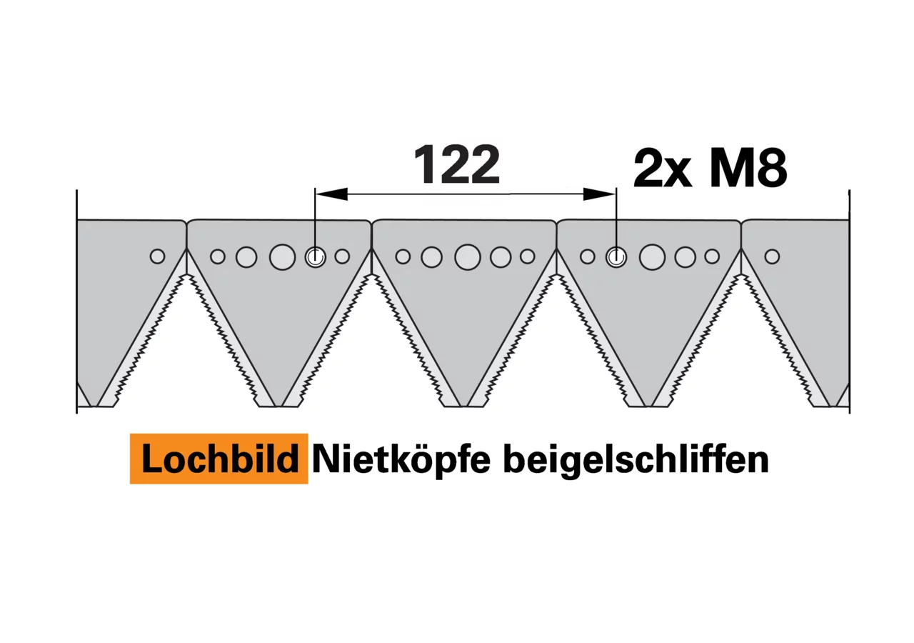 Mähmesser L 190 cm, 25 Klingen, gezahnt – passend für Rapid M726 Schröckenfux