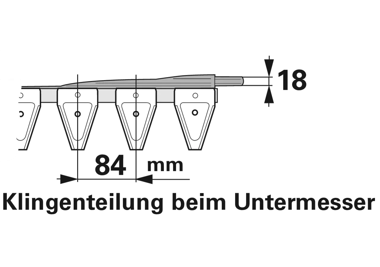 Untermesser L 190 cm, mit Messerkopf, rechts, 24 Klingen, T84, glatt ESM bidux 2657010 ESM