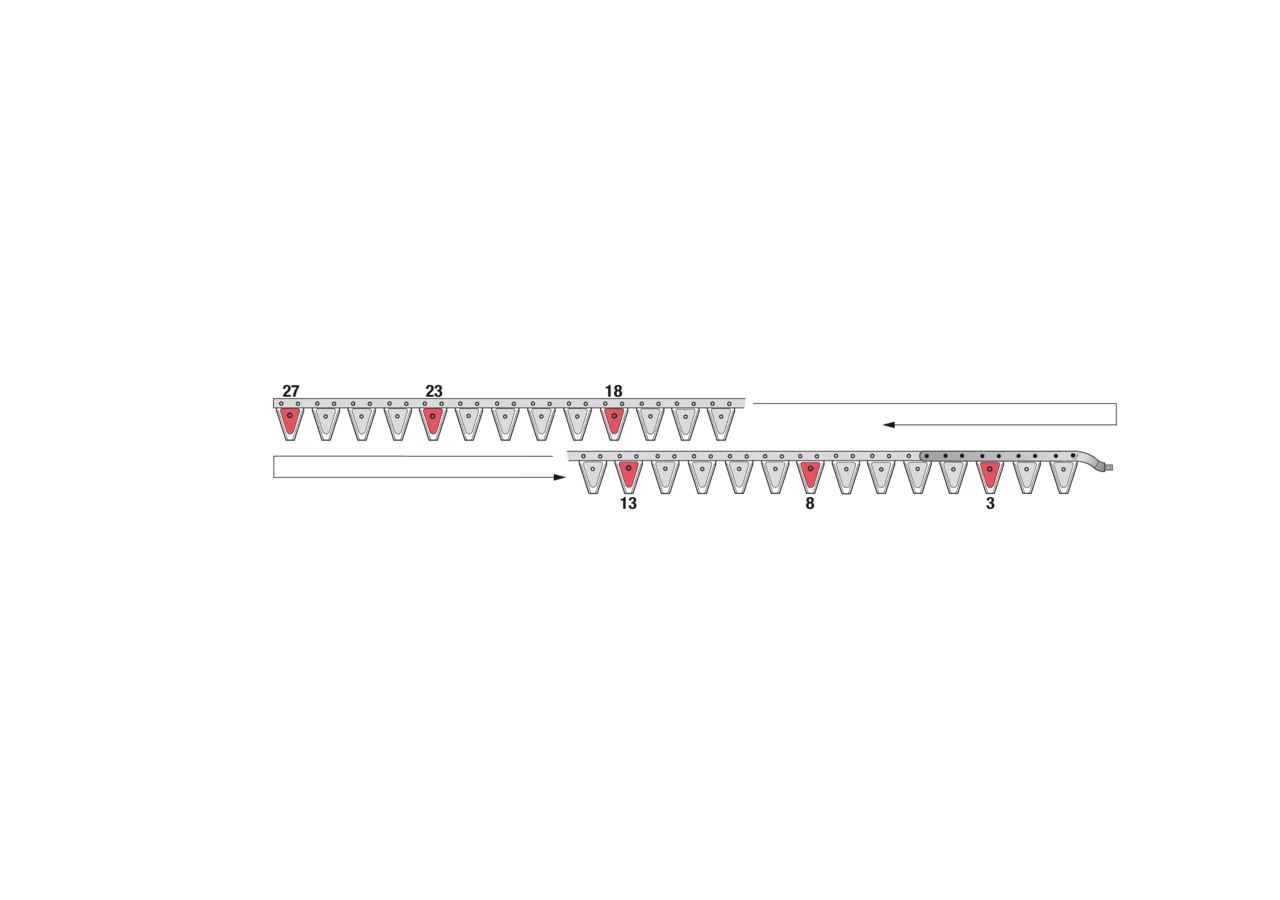 Obermesser L 200 cm, mit Messerkopf, rechts, 27 Klingen, T76, glatt ESM 2626280 ESM
