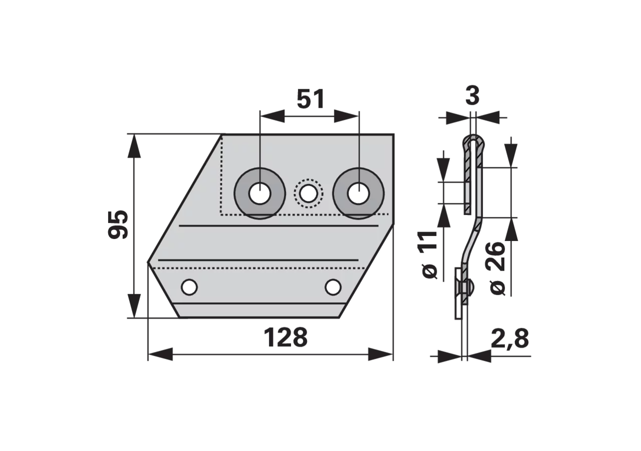 Messerhalter L 128 mm, rechts Reform 110.423.322 GartenShop24