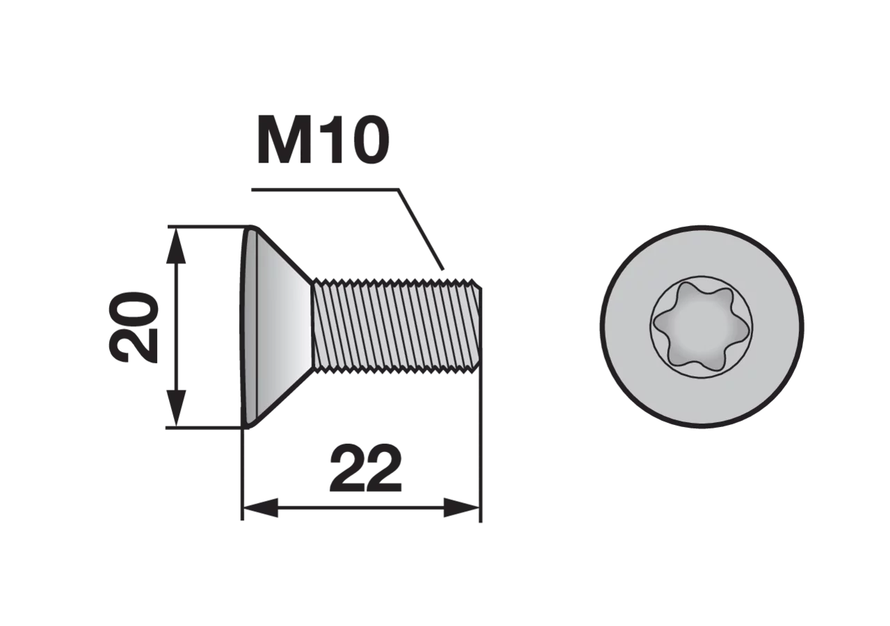 Senkkopfschraube M10 x 22 mm, Torx Rapid 257205 Rapid