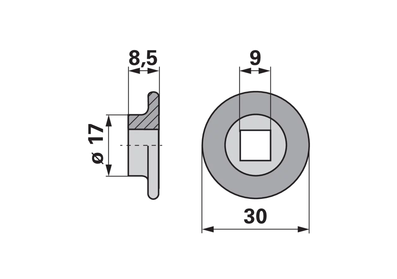 Rosette Vierkant 9 mm Aebi AM217411 Aebi