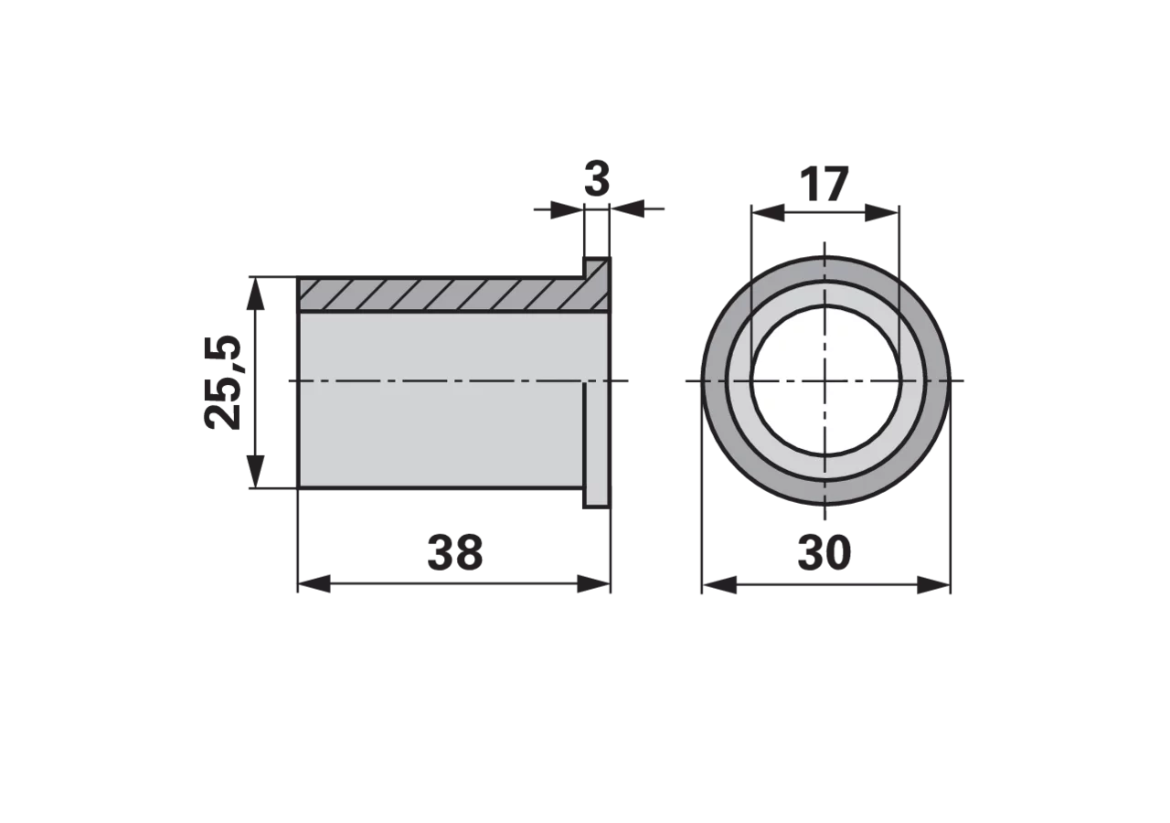 Buchse AD 30 x ID 17 x L 38 mm, Kunststoff – passend für Aebi AM202121 GartenShop24