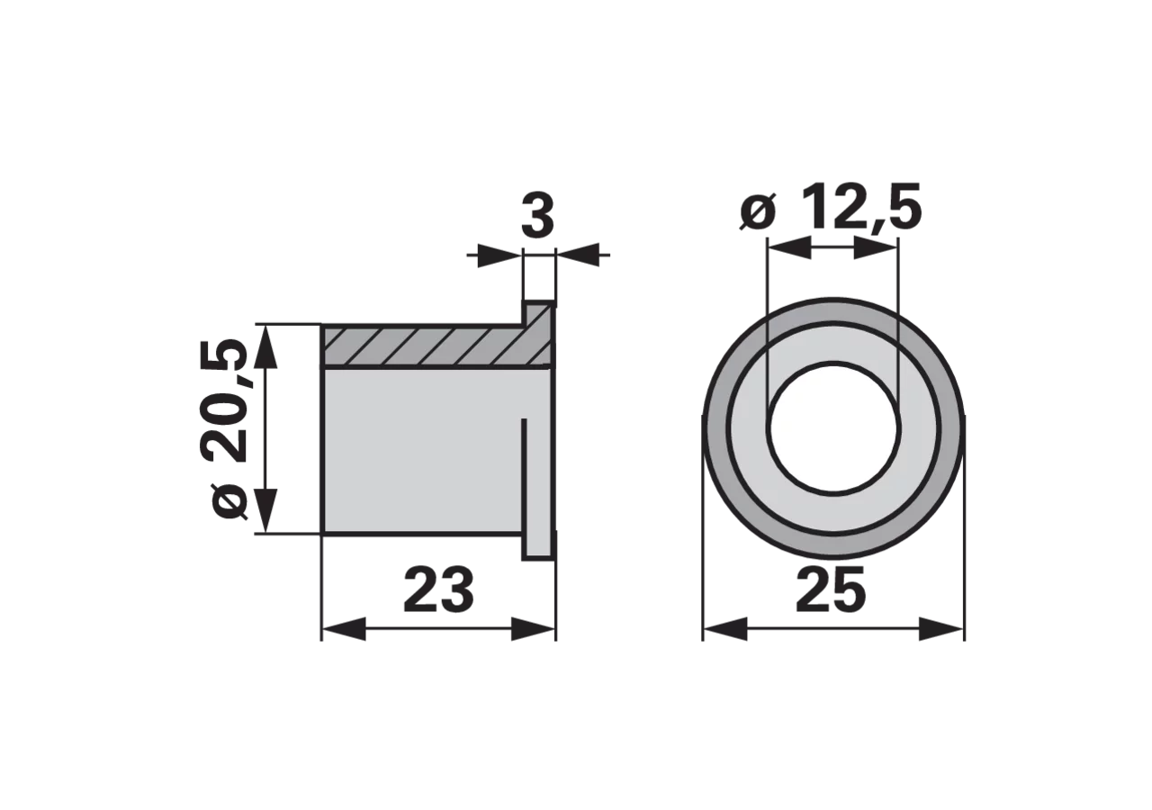 Buchse AD 25 x ID 12,5 x L 23 mm, Kunststoff Aebi AM46771 Aebi
