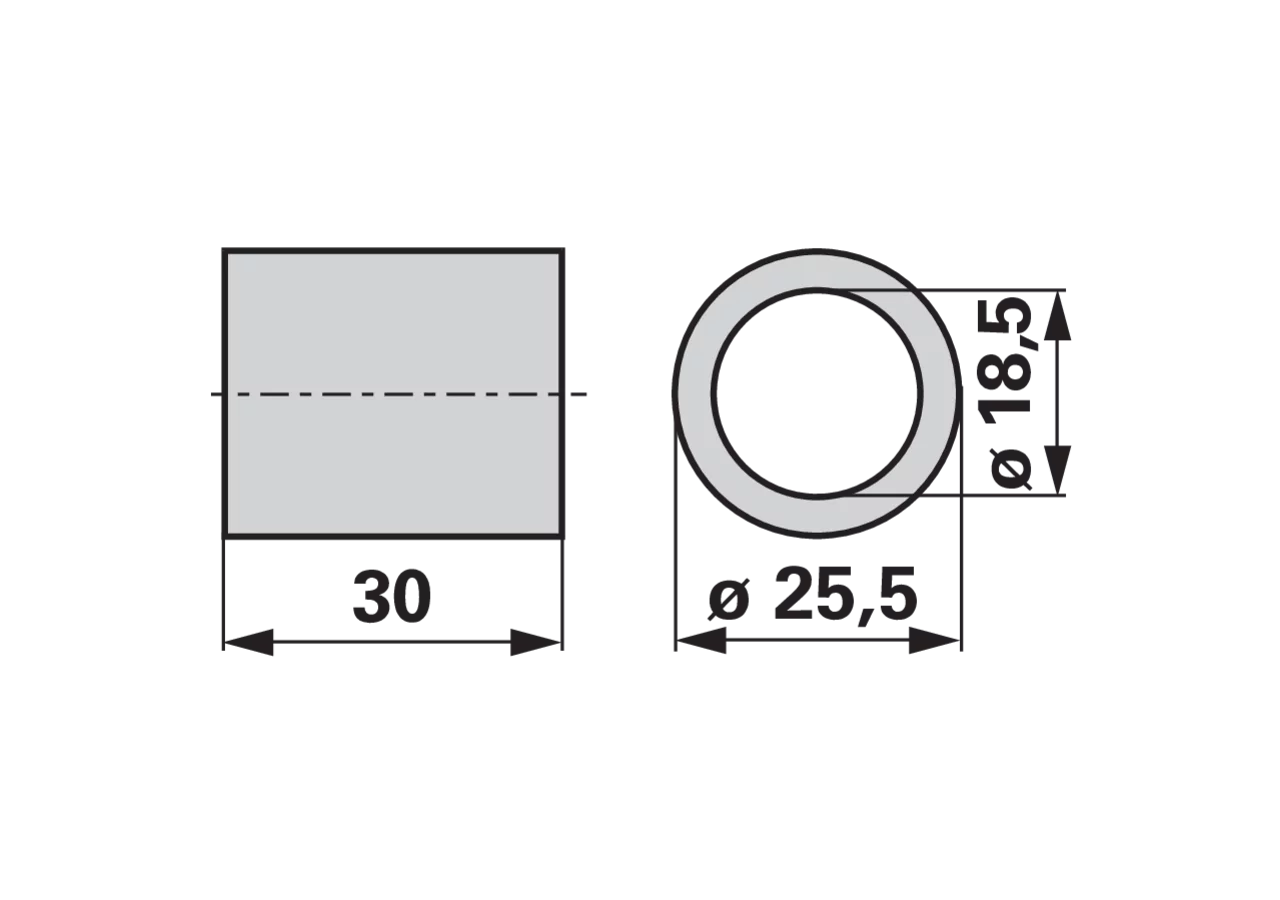 Buchse Kunststoff, AD 25,5 x ID 18,5 x L 30 mm – passend für Aebi AM81111 GartenShop24