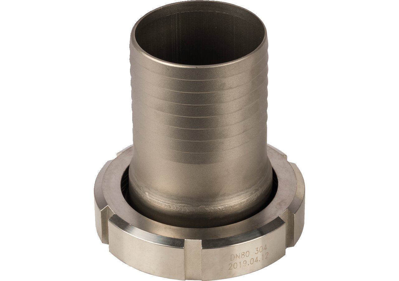 Schlauchstutzen Edelstahl, DN80 mit Überwurfmutter, für Schlauch 80 mm GartenShop24