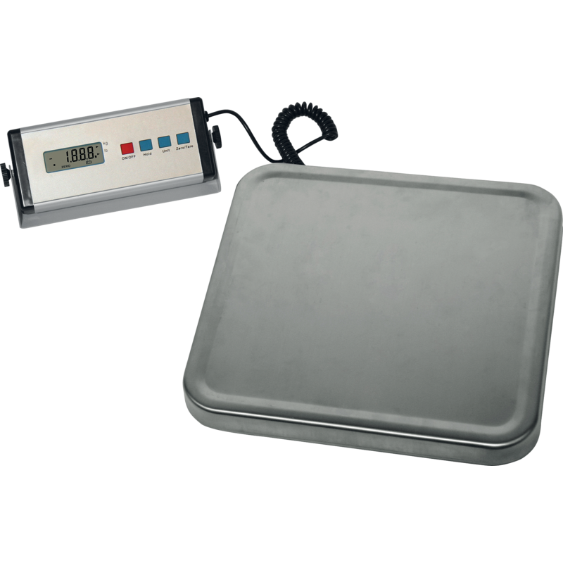 Tischwaage digital 1–150 kg Edelstahl-Plattform 330x320 mm mit Netzteil und Batterien