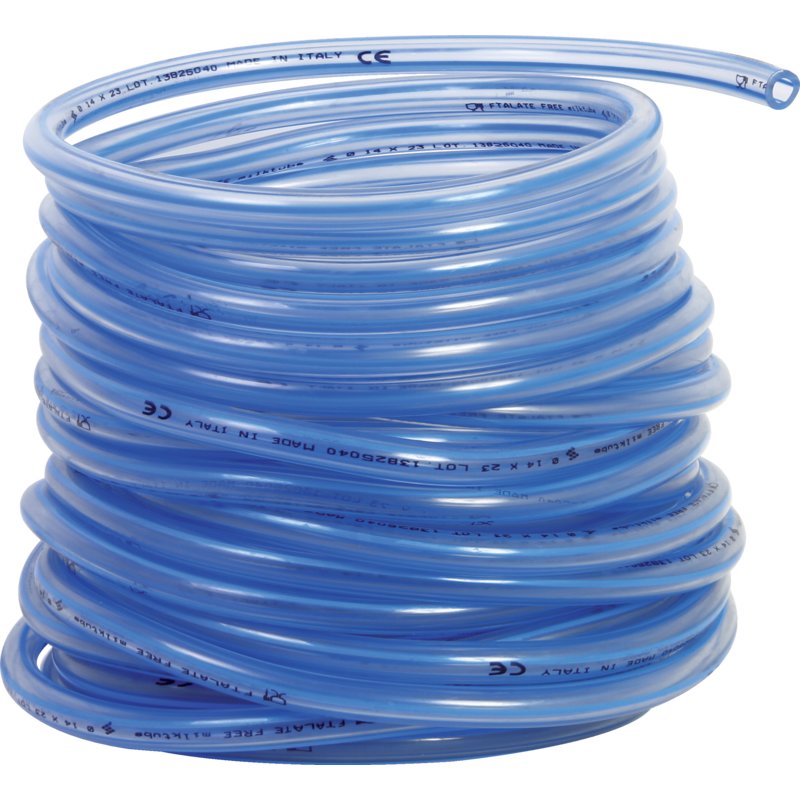 Milchschlauch PVC, transparent, ID 14 mm, Rollenware, 25 m – Rolle mit 25 m SchlauchBlauer Streifen GartenShop24 - Hochwertige Gartengeräte