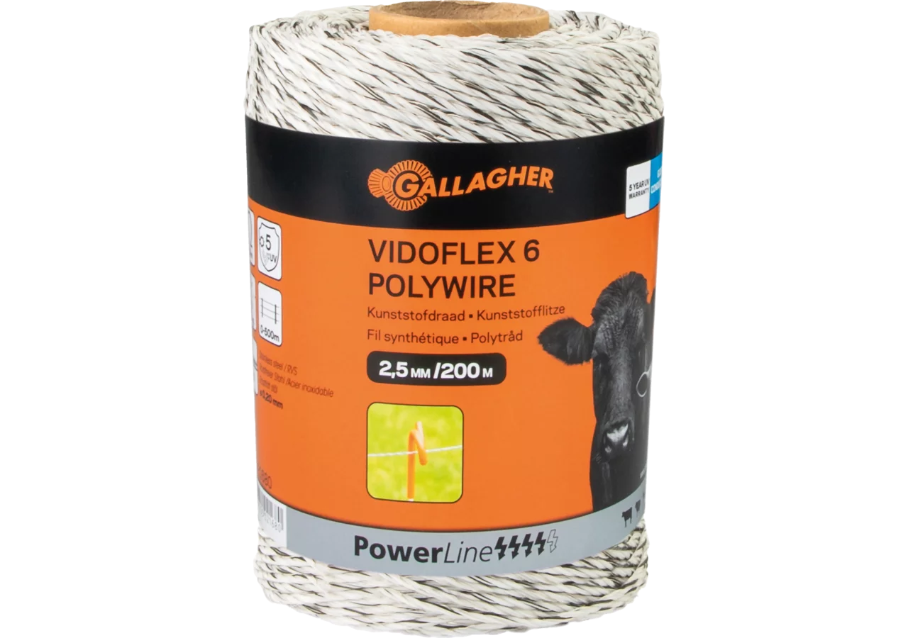 Cord PowerLine Vidoflex 6, L 200 m, Weiß Gallagher 021680 Gallagher