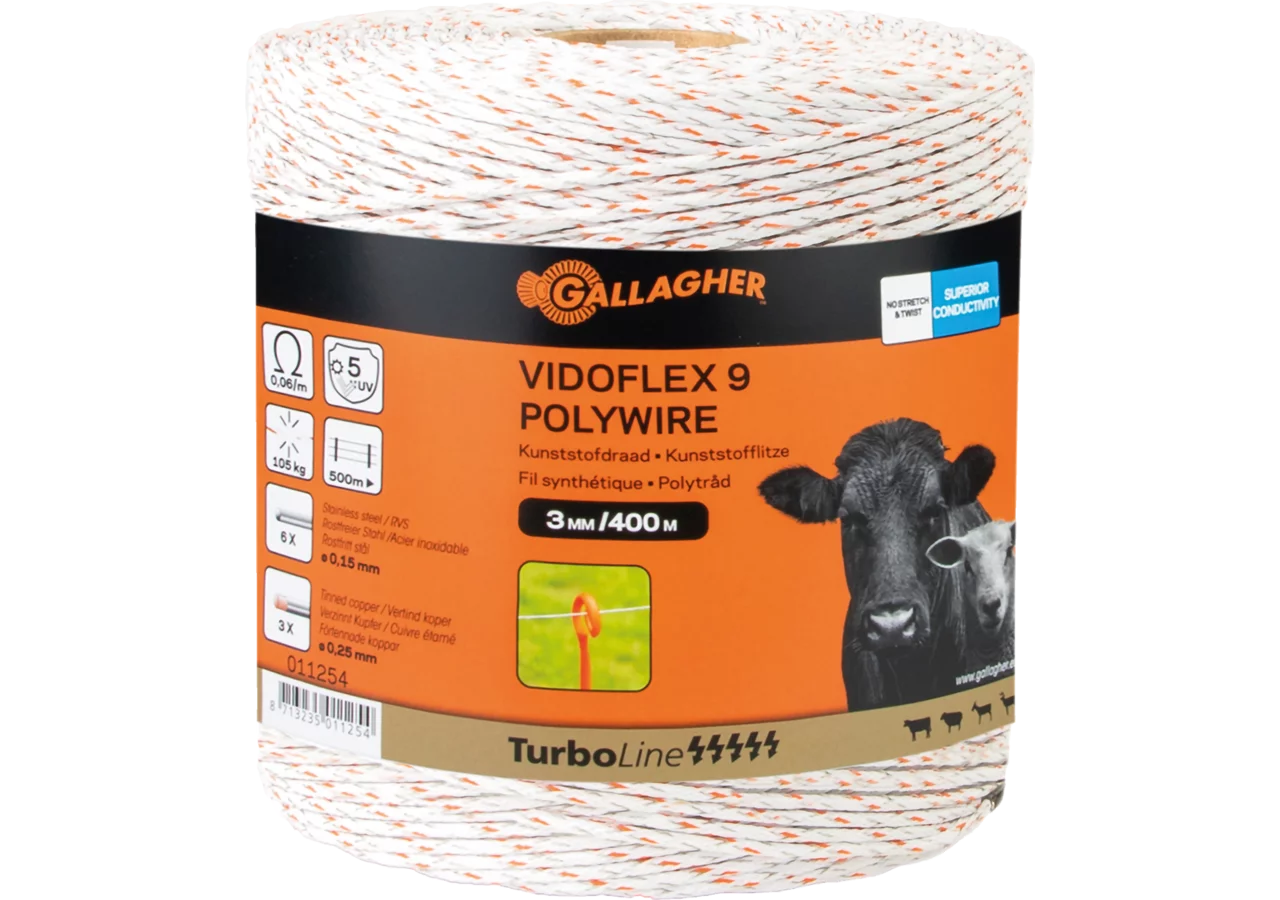 Cord TurboLine Vidoflex 9 Plus, L 400 m, Weiß Gallagher 011254 Gallagher