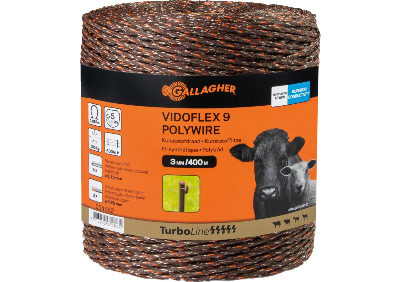 Cord PowerLine Vidoflex 9 TurboLine Plus, L 400 m, Terra Gallagher 054862 Gallagher