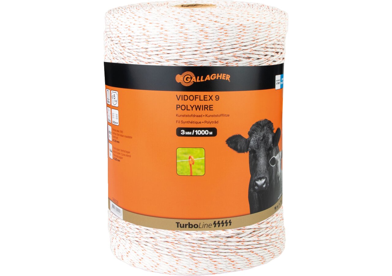 Cord TurboLine Vidoflex 9 Plus, L 1.000 m, Weiß Gallagher 049028 Gallagher