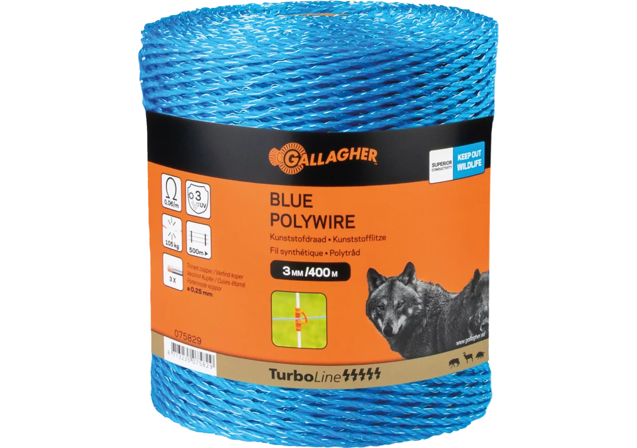 Kunststofflitze Blue Polywire, AD 3,0 mm x L 400 m, Blau Gallagher 075829 Gallagher