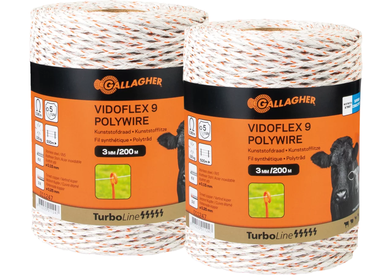 Cord TurboLine Vidoflex 9 Plus, L 2 x 200 m, Weiß Gallagher 069316 Gallagher