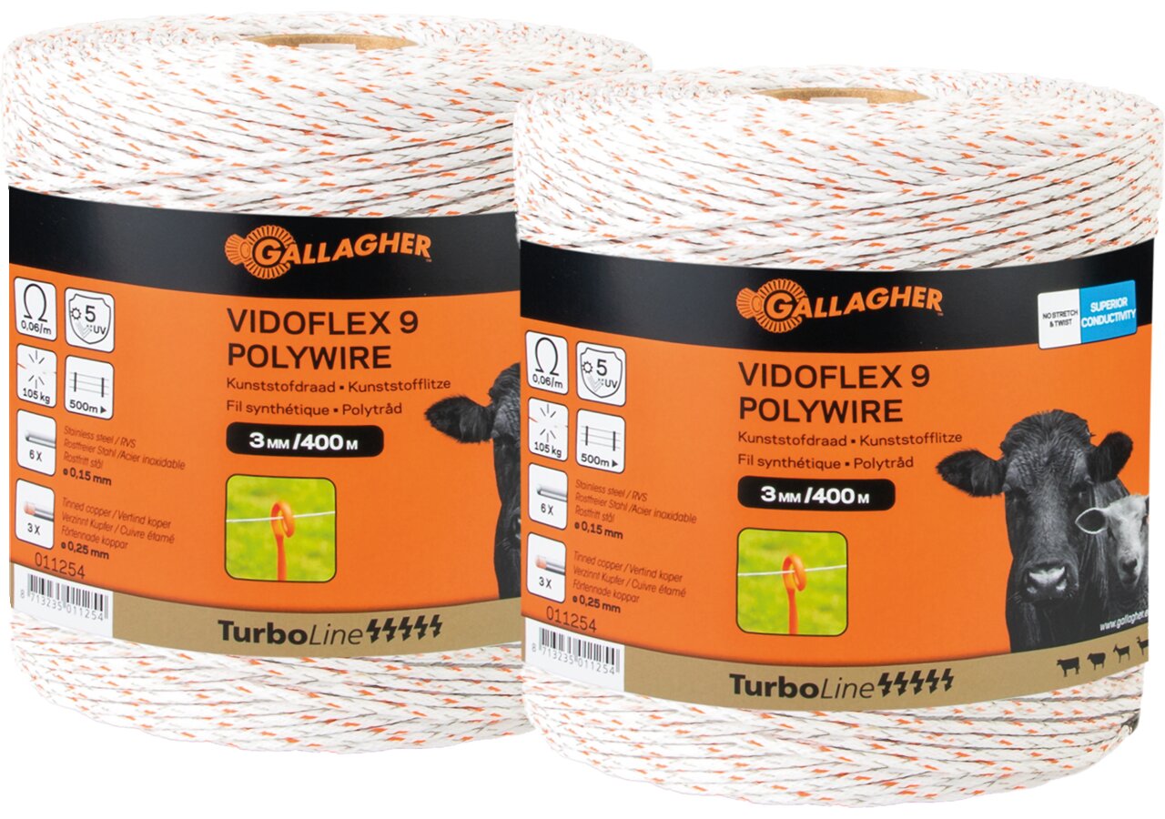 Cord TurboLine Vidoflex 9 Plus, L 2 x 400 m, Weiß Gallagher 069323 Gallagher