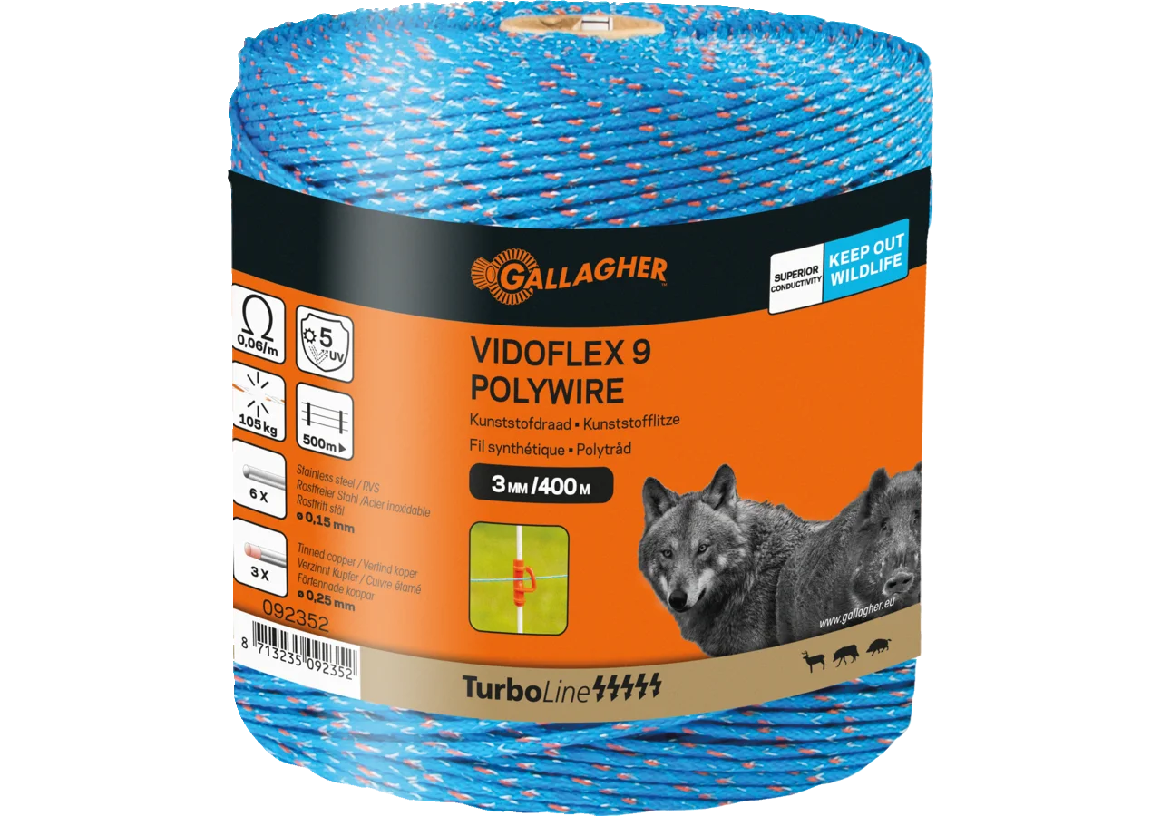Cord TurboLine Vidoflex 9, L 400 m, Blau Gallagher 092352 Gallagher