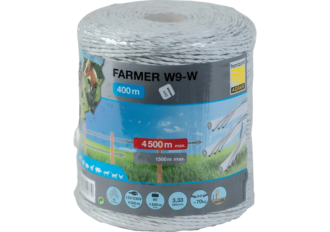 Litze FARMER W9-W, Weiß, 400 m Horizont 15277 Horizont