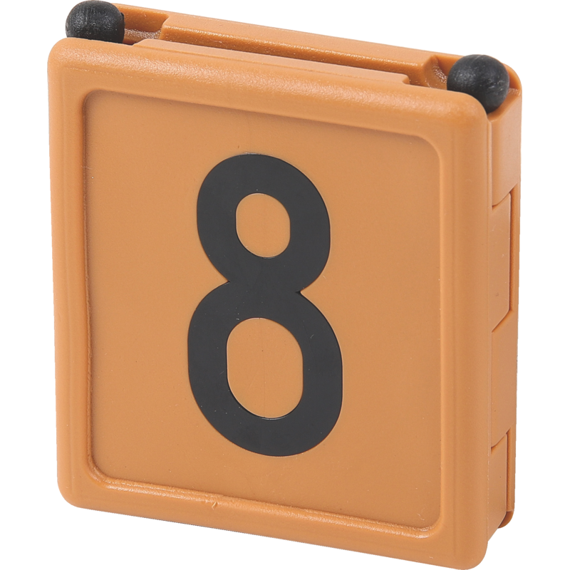Halsbandnummer Nr. 8 Braun 54x59 mm – Vorderansicht mit beidseitiger Beschriftung