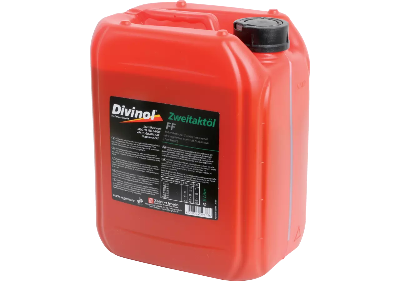 Divinol Zweitaktöl teilsynthetisch 5 Liter – mit Kraftstoffstabilisator, Mischung 1:50 GartenShop24 - Hochwertige Gartengeräte