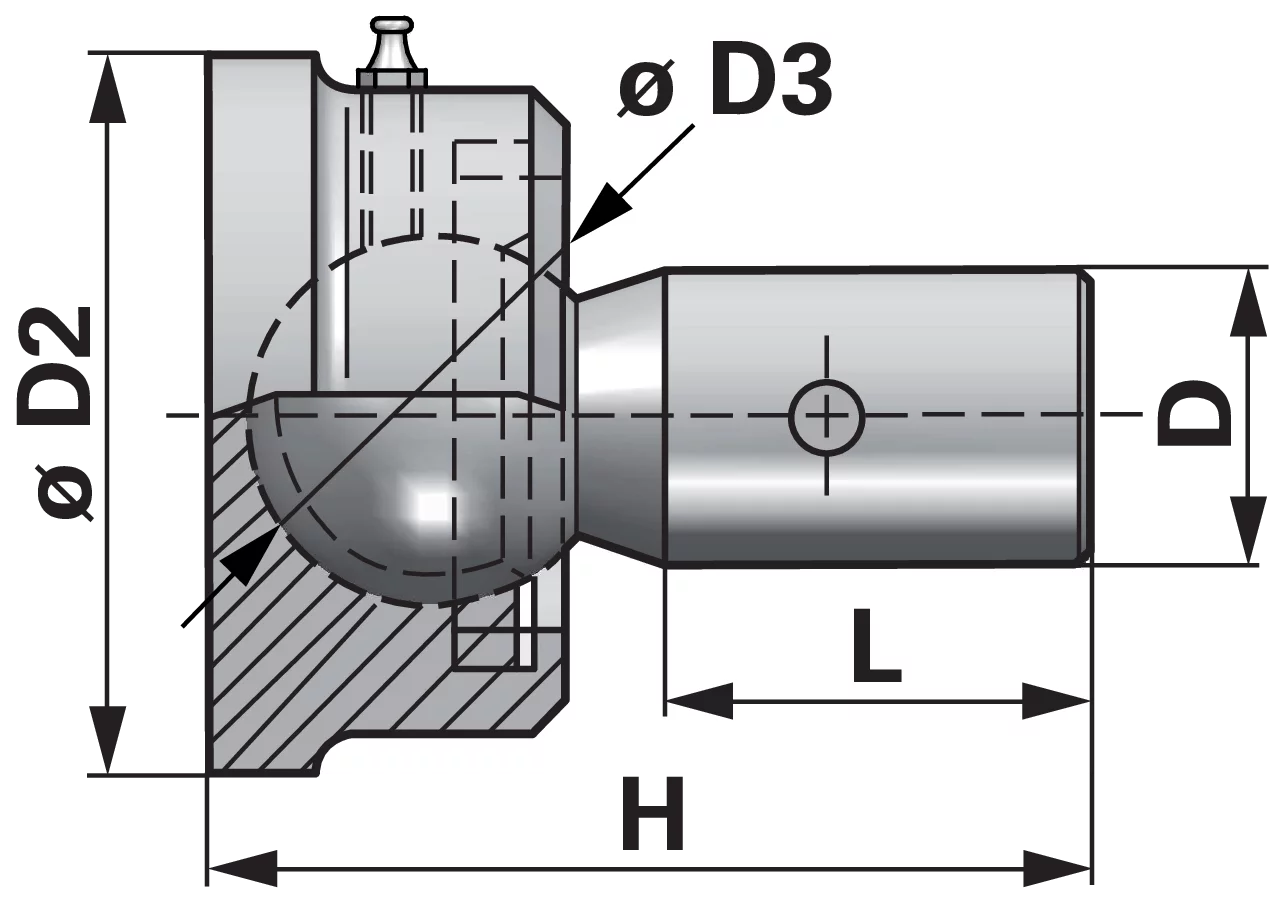 Kugelkopfende Dm 45 / Bolzen Dm 36, Steckverbindung Contarini