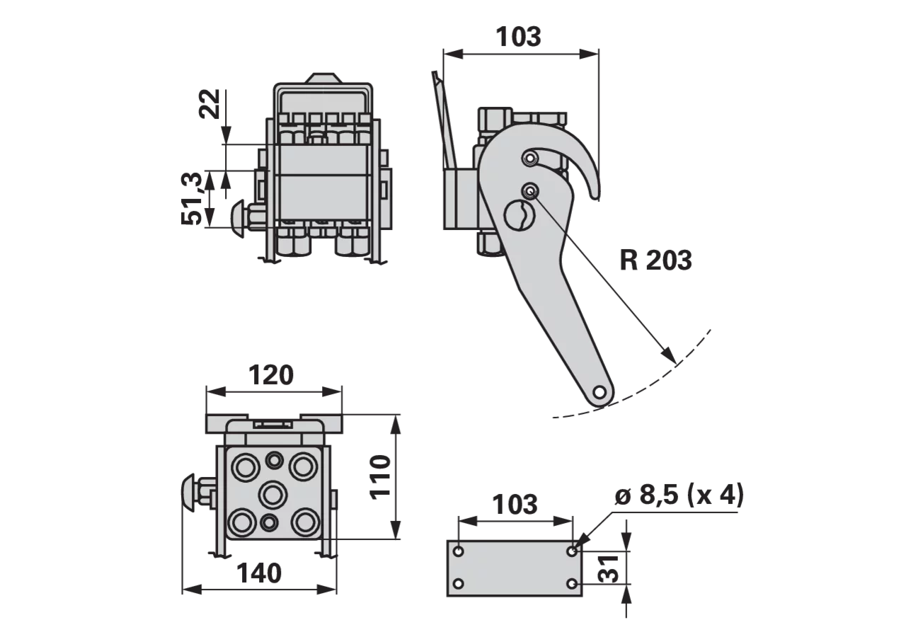 Multikuppler 2P5065 3x 1/4 + 2x 3/8 Fix- und Mobilteil Faster
