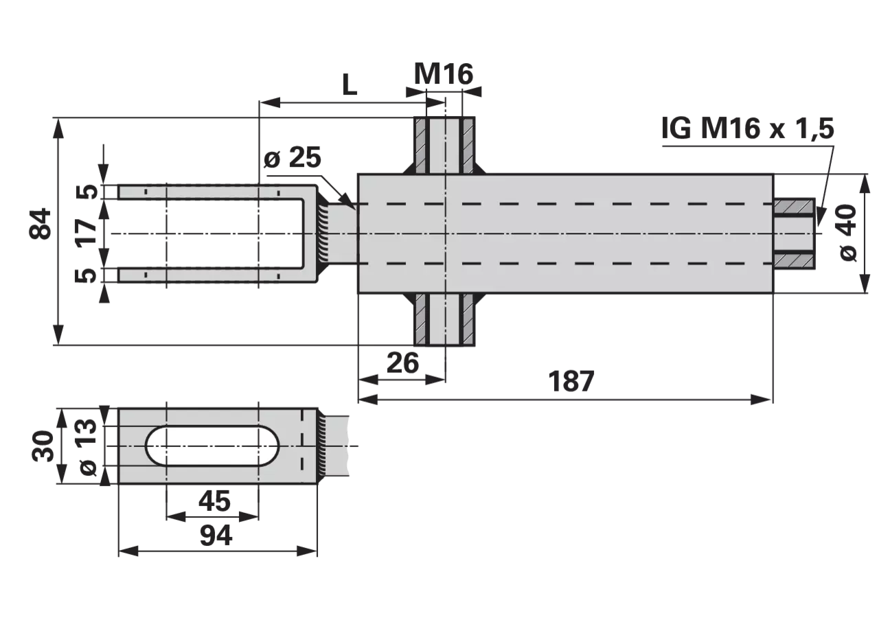 Bremszylinder EW 25x100 mit 25 mm Schwenkzapfen GartenShop24 - Hochwertige Gartengeräte