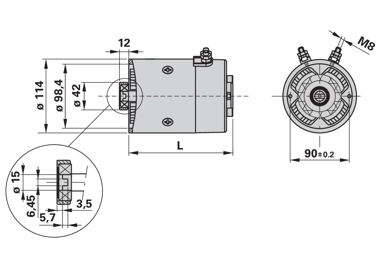 Elektromotor DC114 2200 W 24 V DC, Linkslauf mit Thermoschutz GartenShop24 - Hochwertige Gartengeräte