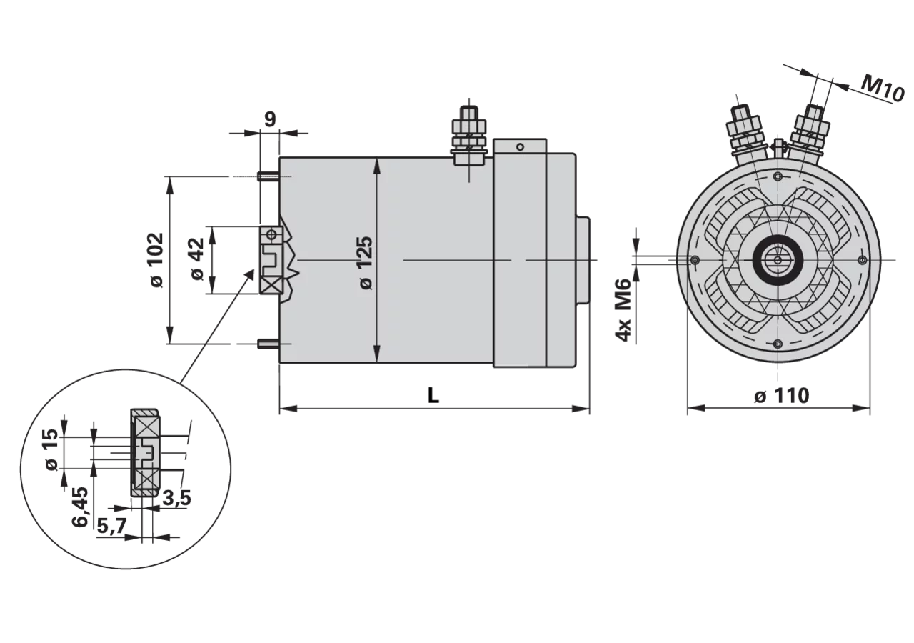 Elektromotor DC125 3000 W 24 V DC, Linkslauf mit Thermoschutz GartenShop24 - Hochwertige Gartengeräte