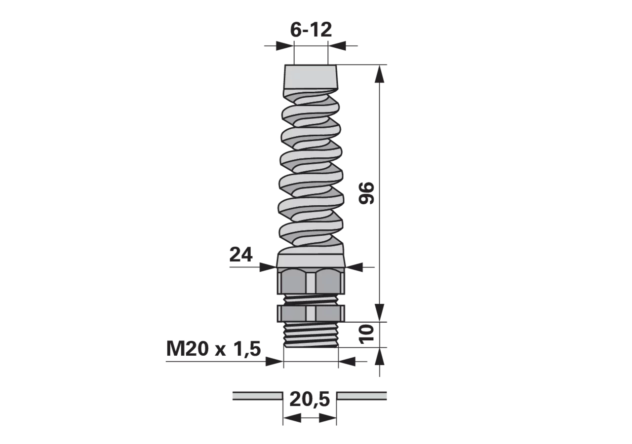 Spiralkabelverschraubung schwarz, für Kabel d= 6 -12mm M20 x 1,5 – passend für Kabel d= 6 -12mm M20 x 1,5 GartenShop24 - Hochwertige Gartengeräte