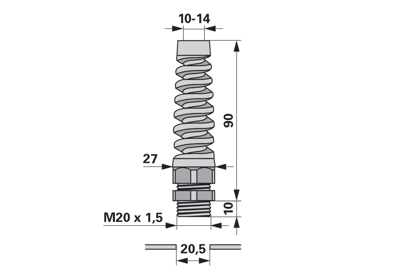 Spiralkabelverschraubung schwarz, für Kabel d=10-14mm M20 x 1,5 – passend für Kabel d=10-14mm M20 x 1,5 GartenShop24 - Hochwertige Gartengeräte