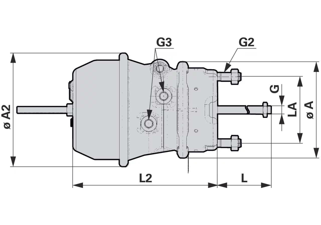 Doppelmembranzylinder 24/30 Zoll, 75 mm Hub Wabco 9253761210 Wabco